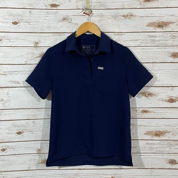 FIGS Nala Short Sleeve Scrub Polo Top - Blue - XS - Picture 9 of 10